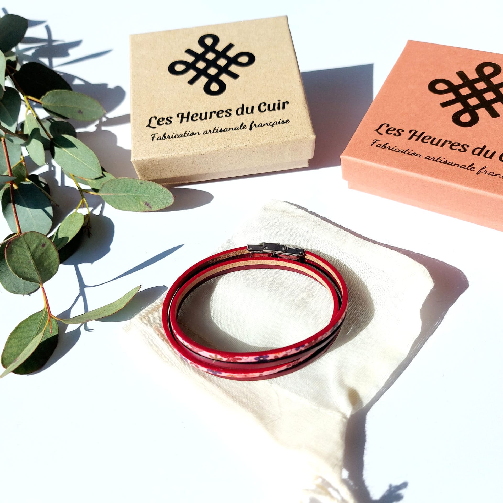 bracelet cuir femme prune et fleur