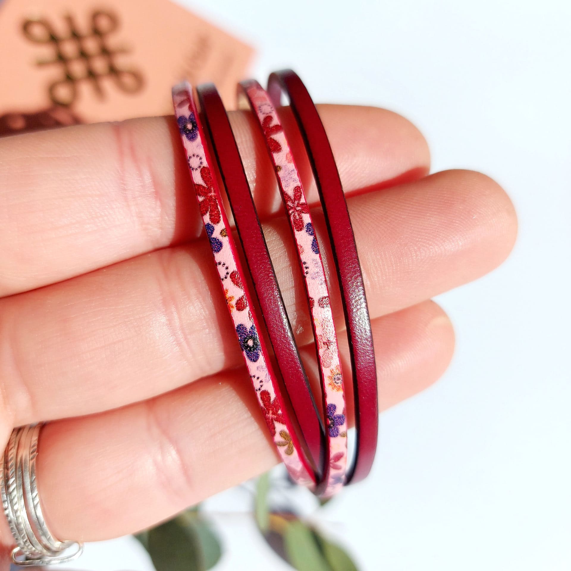 bracelet cuir femme prune et fleur