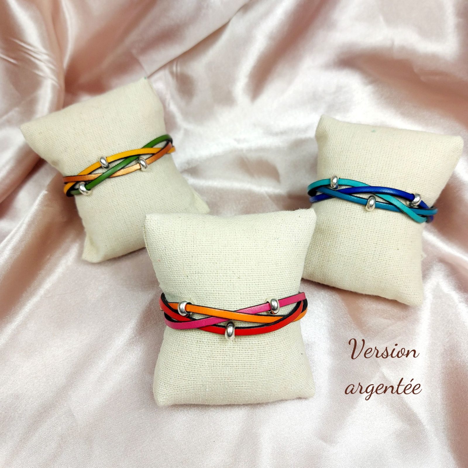 bracelets femme camaieu de cuir colorés