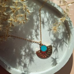 Collier femme cuir bleu turquoise
