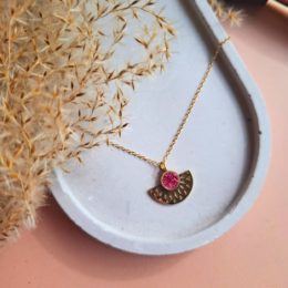 collier cuir rose pailleté