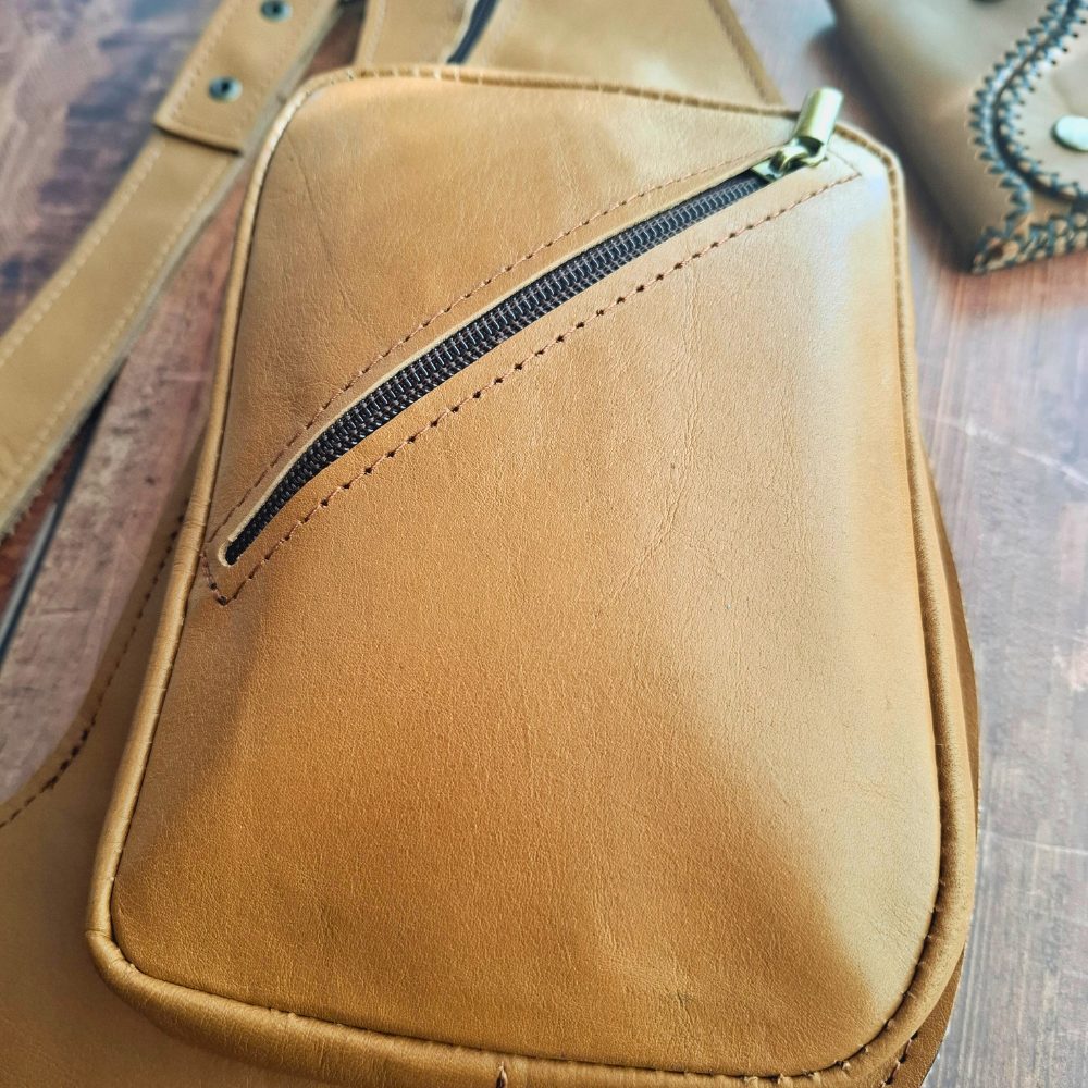 Sacoche holster cuir beige