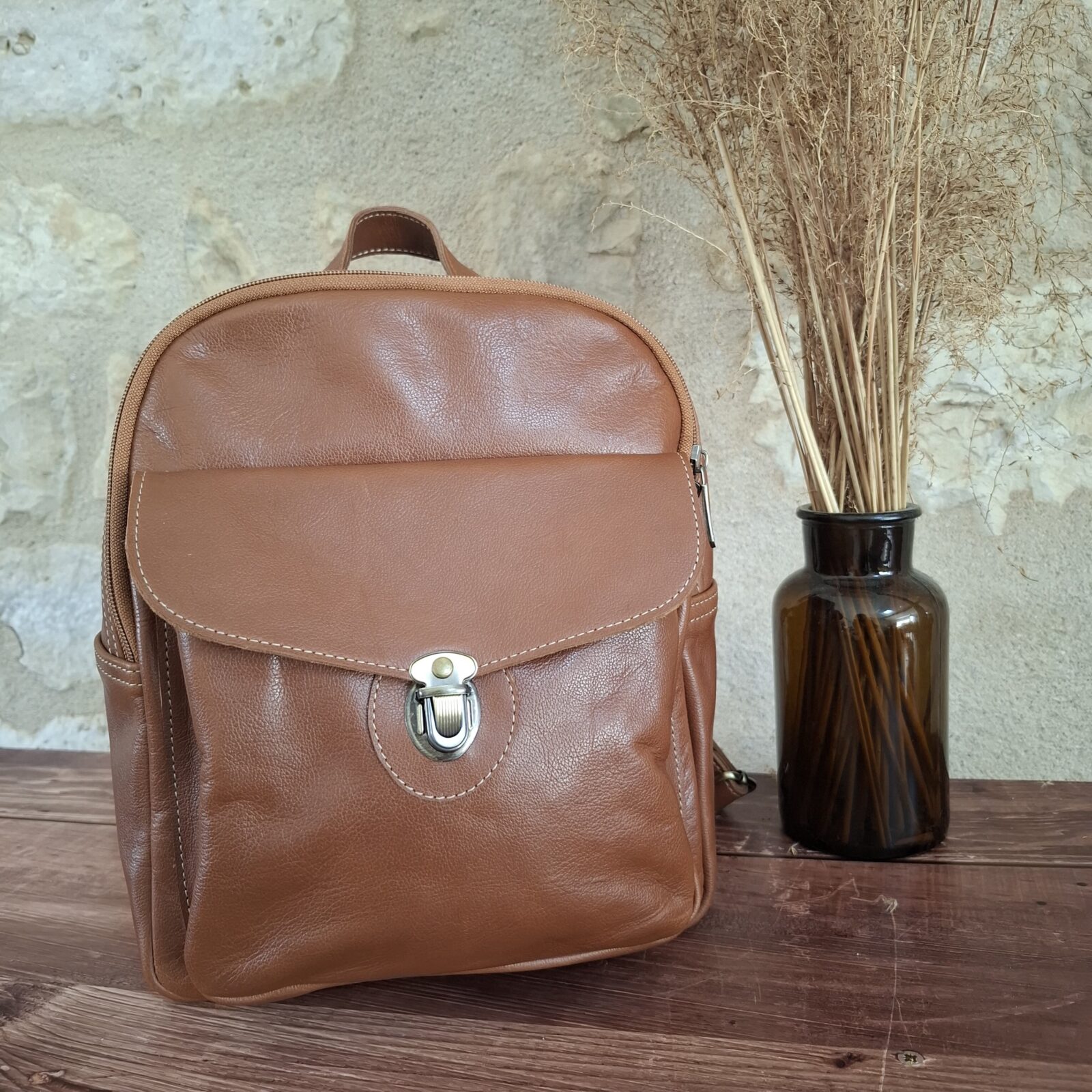 Petit sac à dos ET bandoulière 2 en 1 cuir marron nouveau – Image 4
