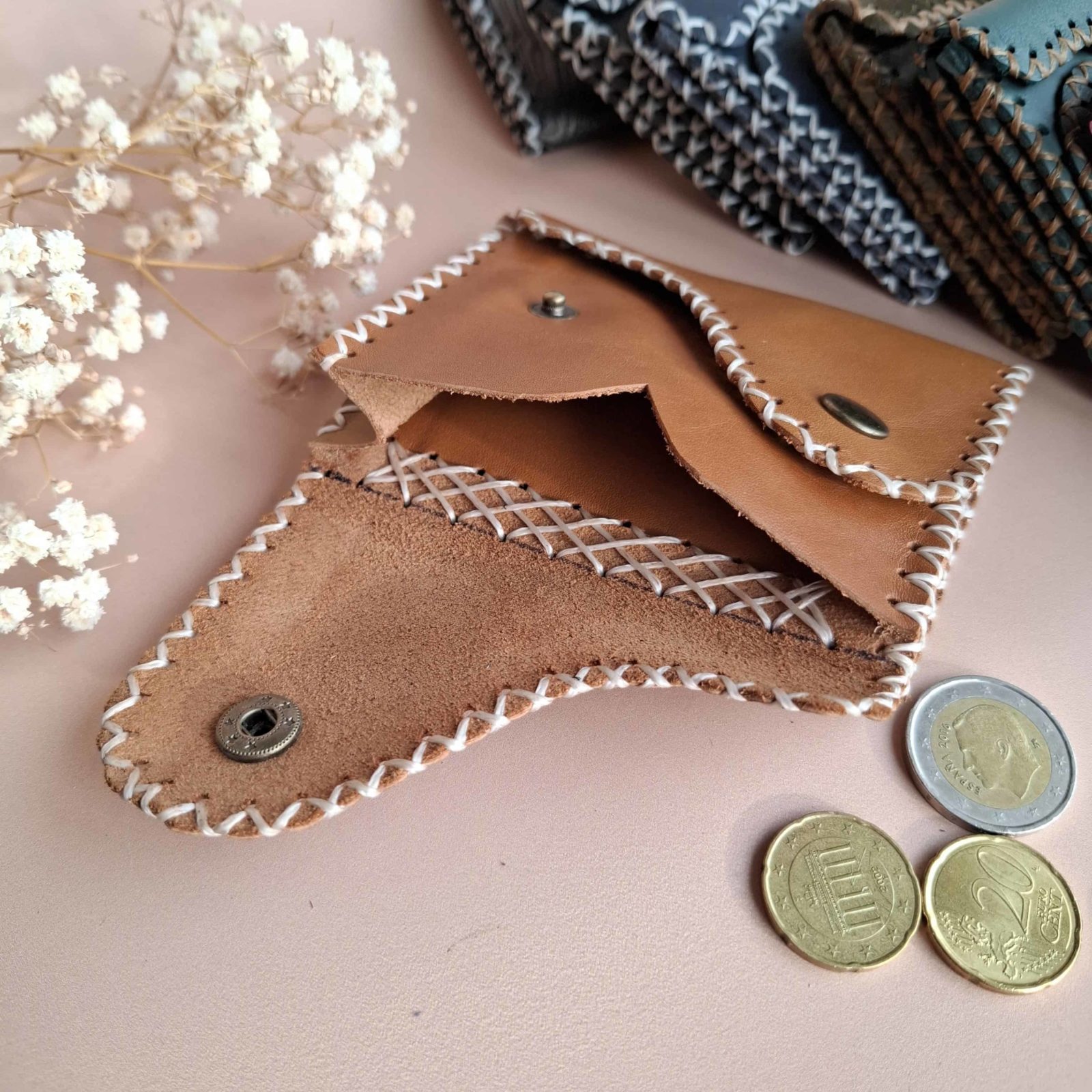 Porte-cartes cuir camel