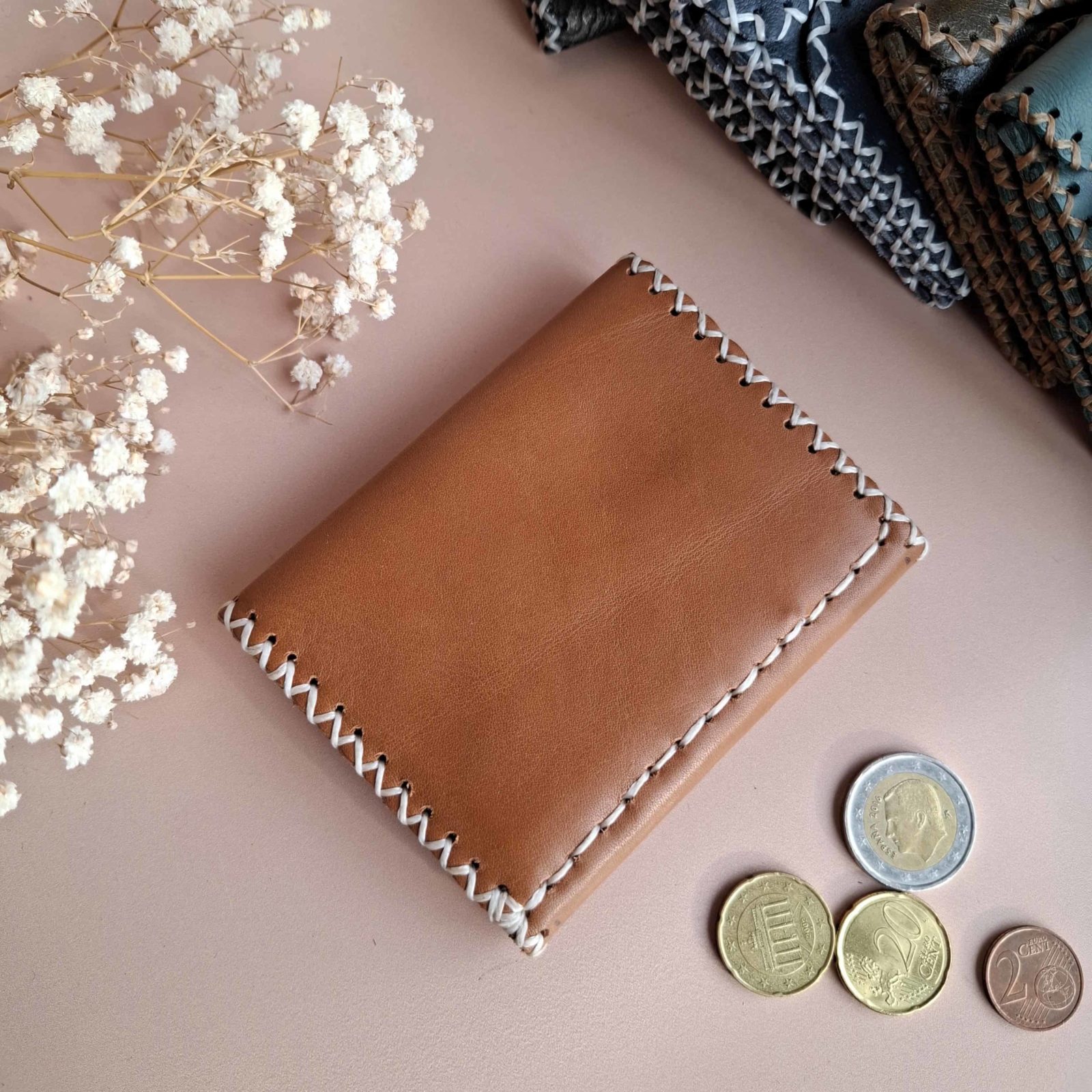 Porte-cartes cuir camel