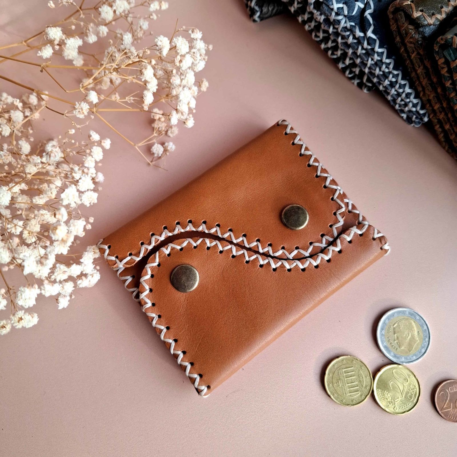 Porte-cartes cuir camel