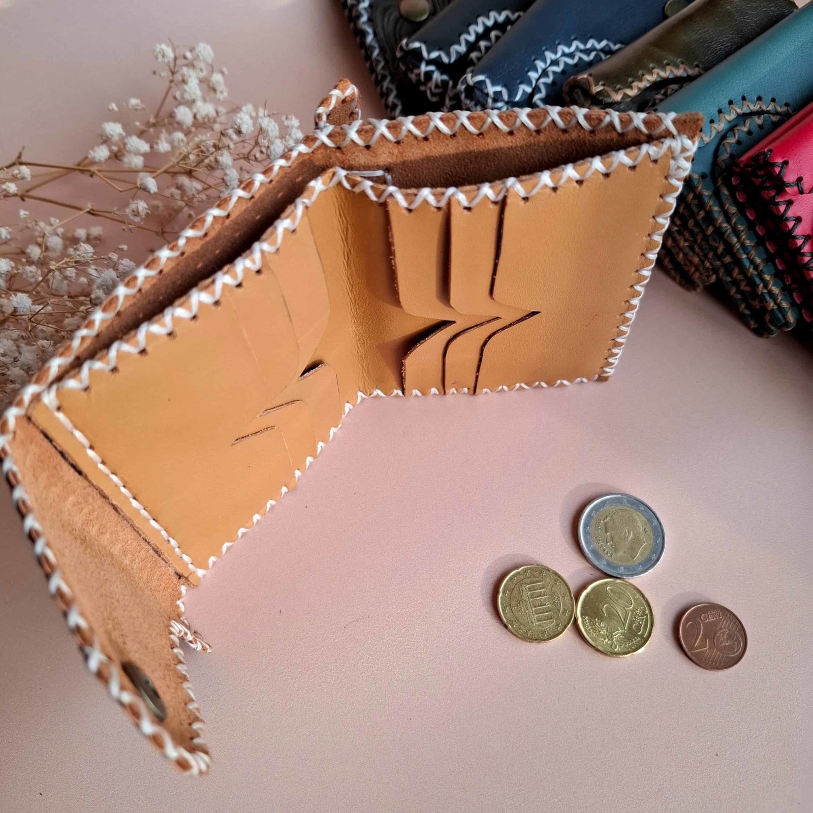 Porte-cartes cuir camel