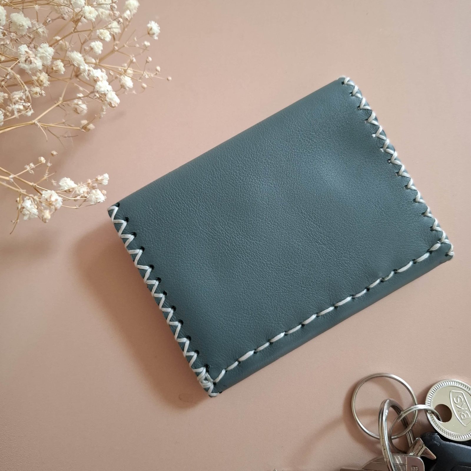 portefeuille 3 en 1 en cuir bleu pétrole