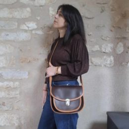 Besace en cuir marron et beige pour femme